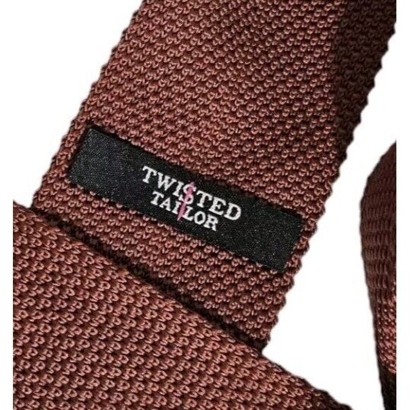 TWISTED TAILOR Men's Polyester Knit Necktie DESIGNER Tie Solid Brown W:2.6" EUC - Picture 2 of 5